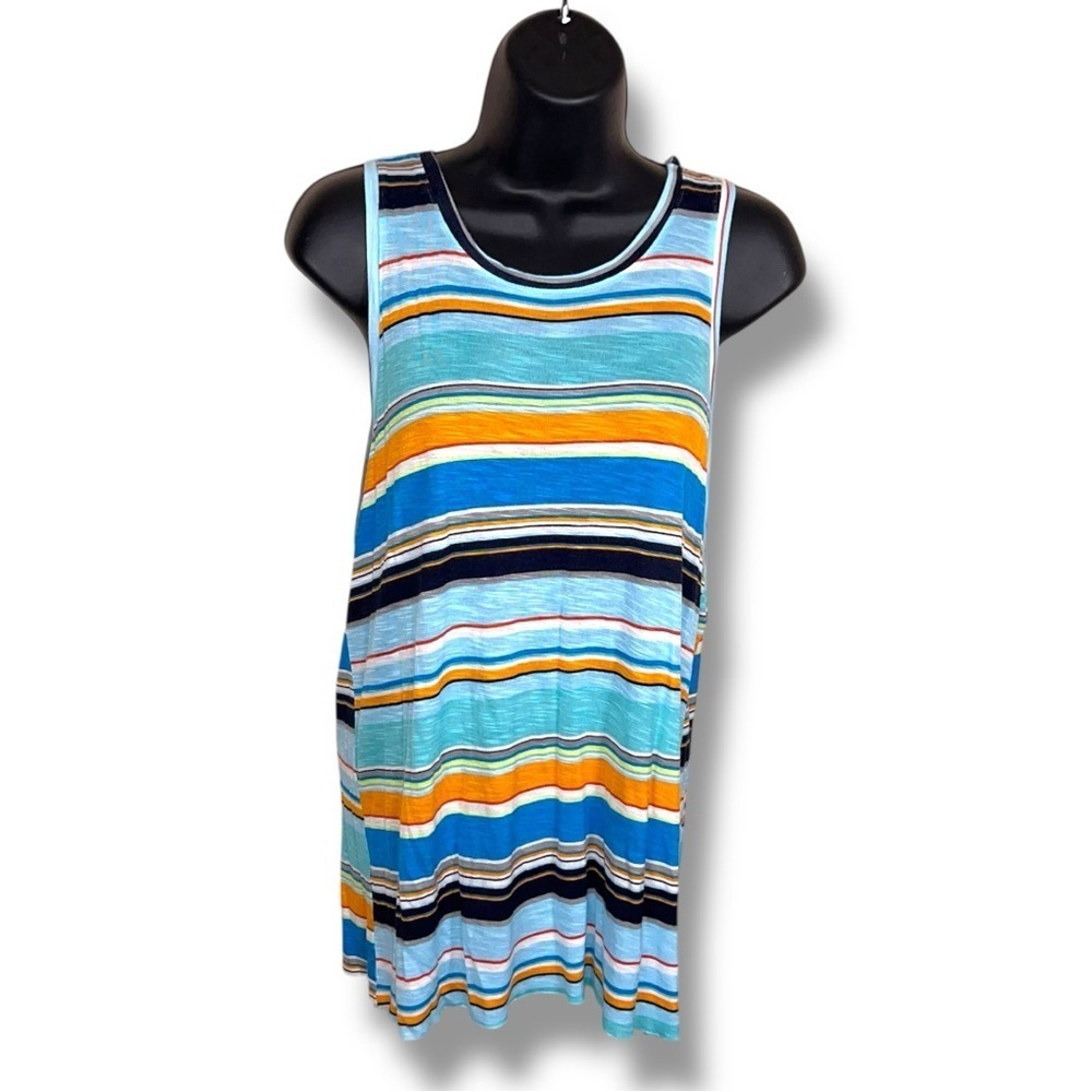 Medium Michael Stars Tank Top Striped Blue Orange Black Colorful Sleeveless